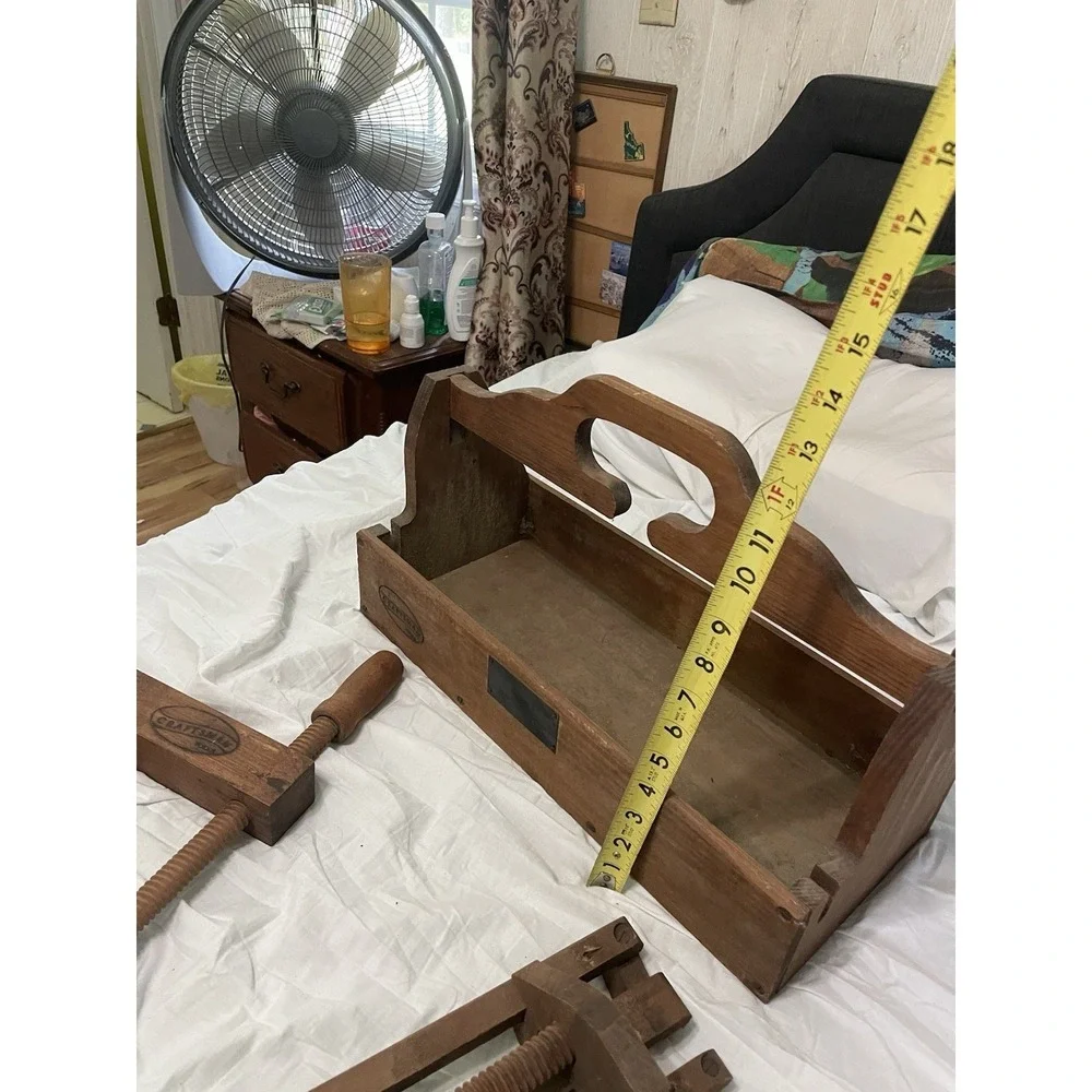 Vintage Wood Clamp, Sears Craftsman Lot Of 2 With Wooden‎ Tool Carrier